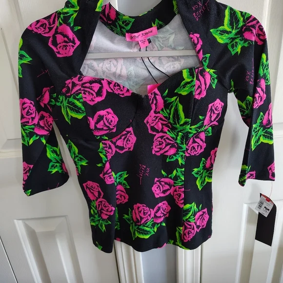 Betsey Johnson Pink Rose Push Up Bra Top S - Picture 4 of 10
